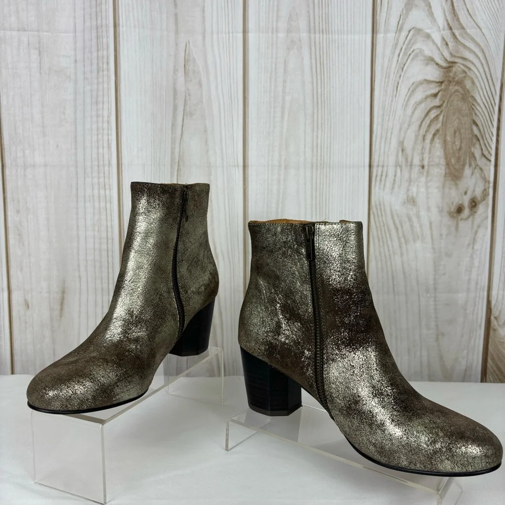 Kenneth Cole Ankle Boots Distressed Brown Silver Metallic Chunky Heel Size 8.5 - Picture 4 of 16